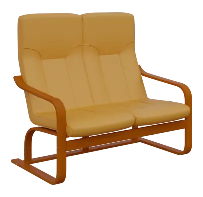 BO - 2 dvojkřeslo, dřevěná kostra, moření třešeň, koženka OTO T 5, žluto-oranžová